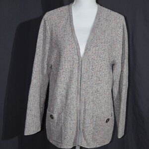 J. Jill Pink & Gray Tweed Knit Cardigan Sweater Jacket - Women's Size Large